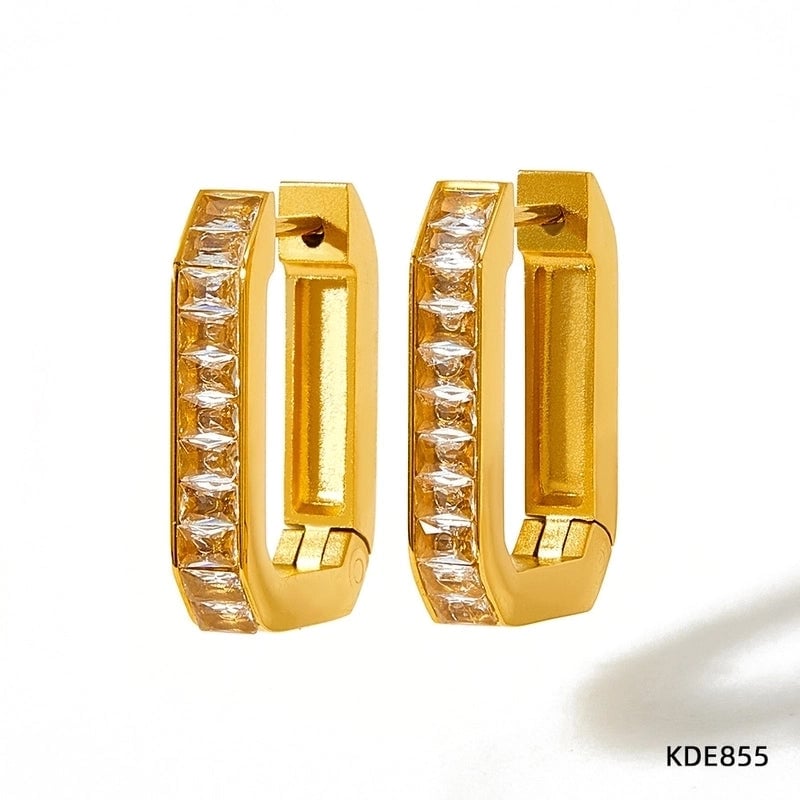 1 Pair Retro Rhombus Inlay 304 Stainless Steel Zircon 16K Gold Plated White Gold Plated Gold Plated Stainless Steel Earrings