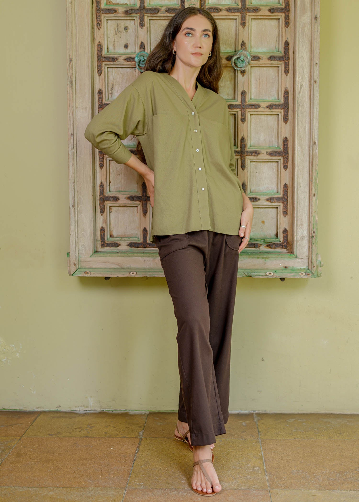 Button Down Blouse With Large Pockets