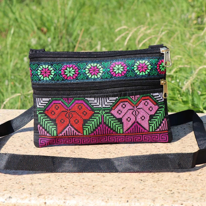 Women's Small Canvas Floral Vintage Style Square Zipper Shoulder Bag