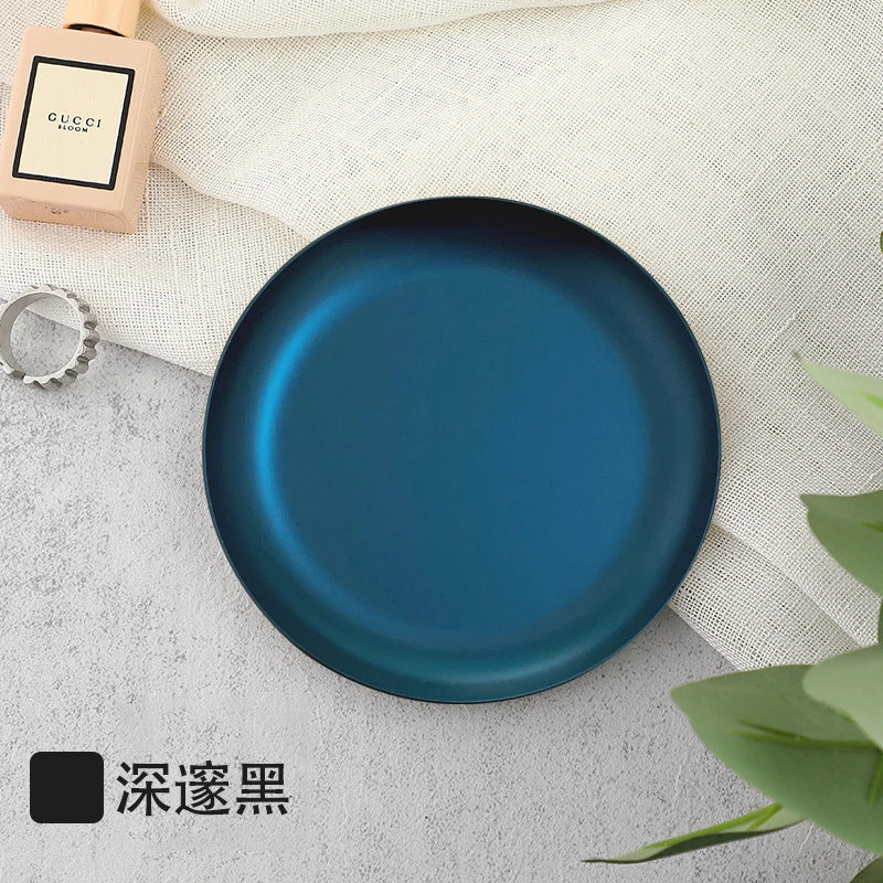 Luxury Metal Round Small Jewelry Tray Stainless Steel Storage Plate Dormitory Cosmetic Ornament Plate Decorative Item