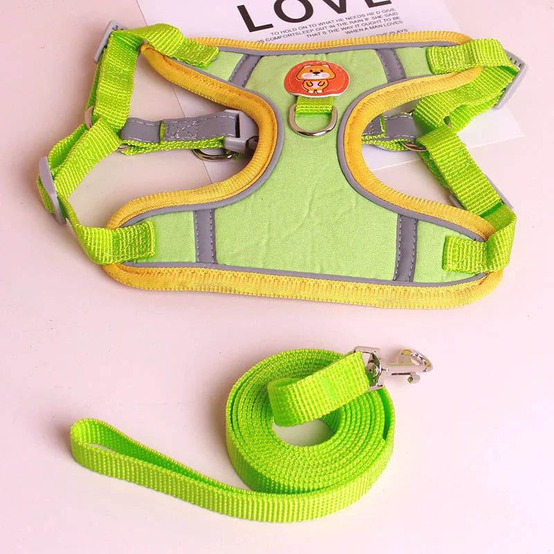 Pet Reflective Dog Harness Lead Walking Running Leashes Cat Chest Strap Vest Leash