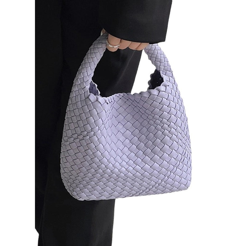 Women's Medium Pu Leather Solid Color Vintage Style Streetwear Weave Bucket Magnetic Buckle Tote Bag