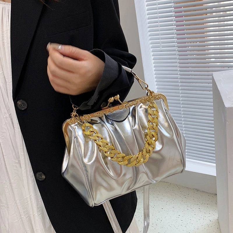 Women's Small Pu Leather Solid Color Basic Streetwear Shell Lock Clasp Shoulder Bag Crossbody Bag Dome Bag
