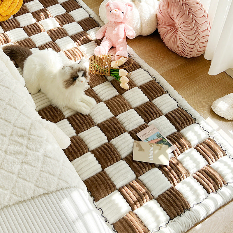 🔥Hot Sale🔥👉🐶Cream-coloured Large Plaid Square Pet Mat Bed Couch Cover🐱