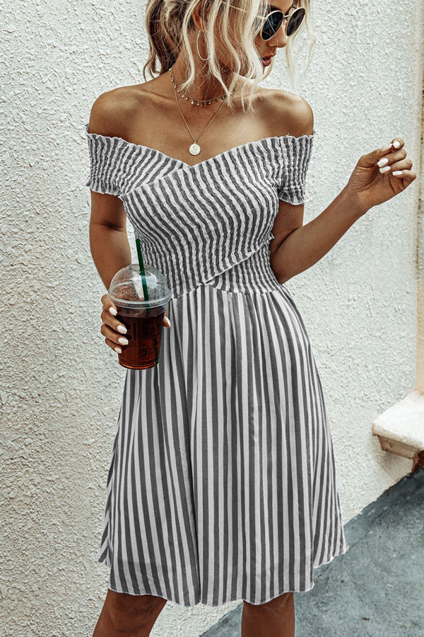 Fashion Short Sleeve Stripe Dress