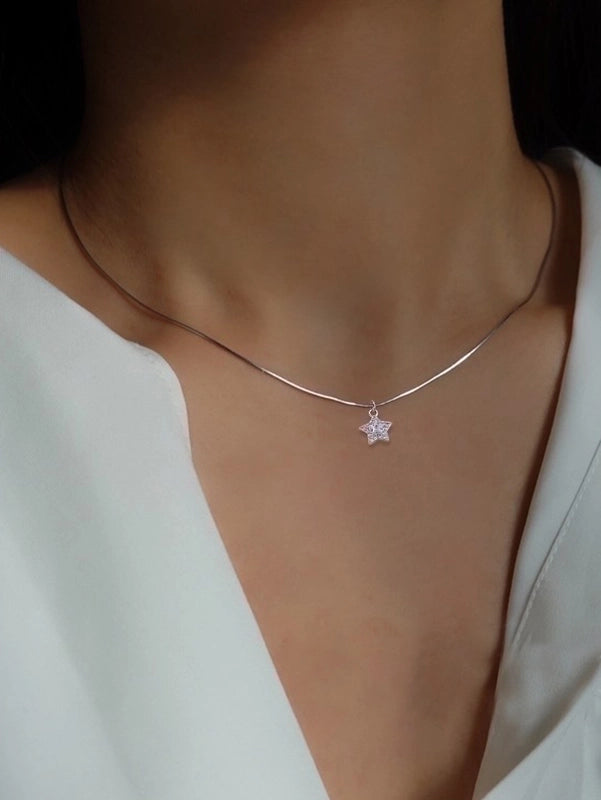 Copper Minimalist Inlay Round Zircon Solitaire Necklace