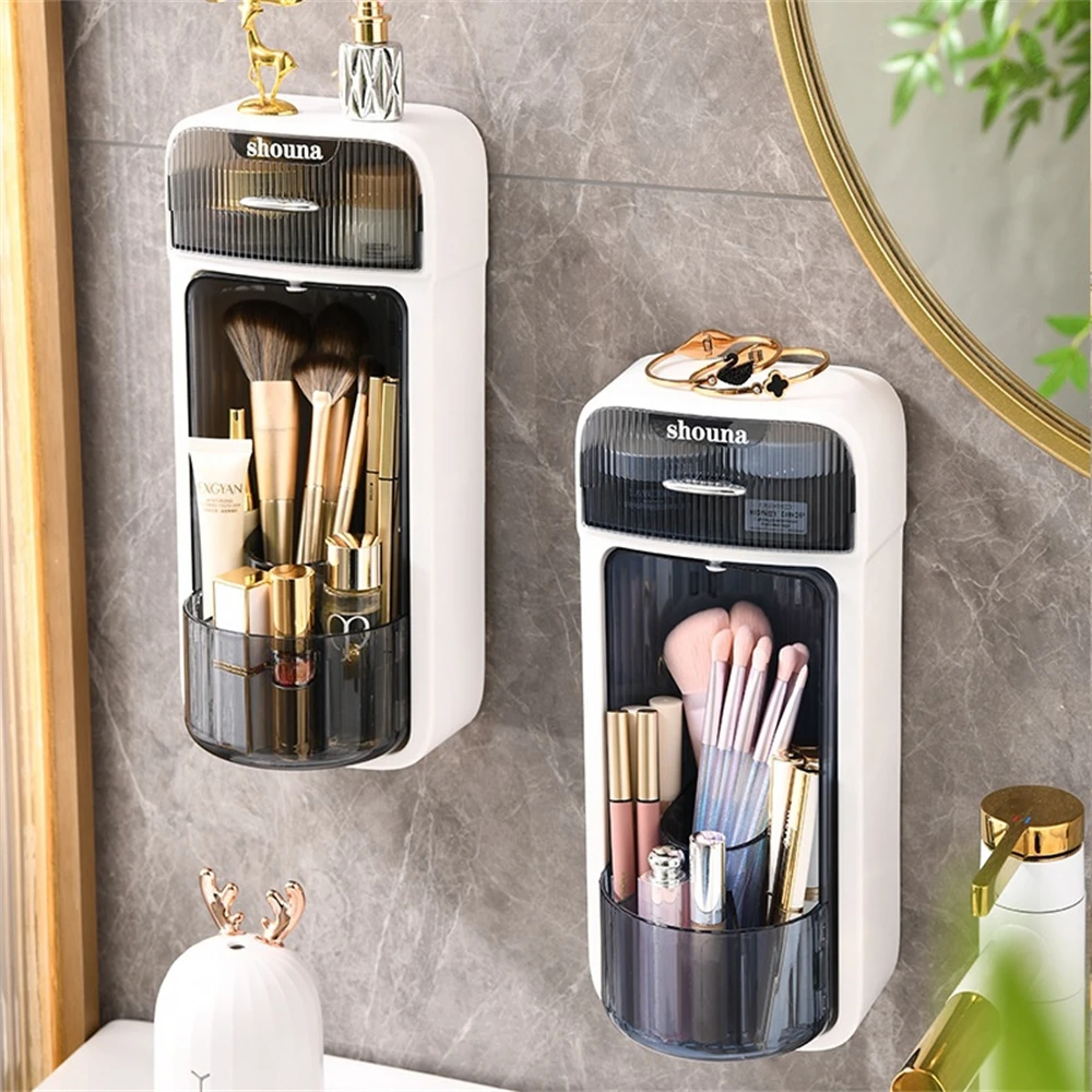 LUXORMOVE WALL MOUNTED MAKEUP BRUSH ORGANIZER 360° ROTATING STORAGE RACK