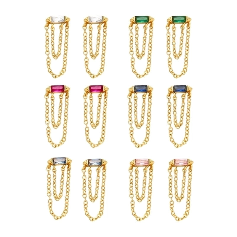 1 Pair Fashion Tassel Rectangle Copper Plating Inlay Zircon Drop Earrings