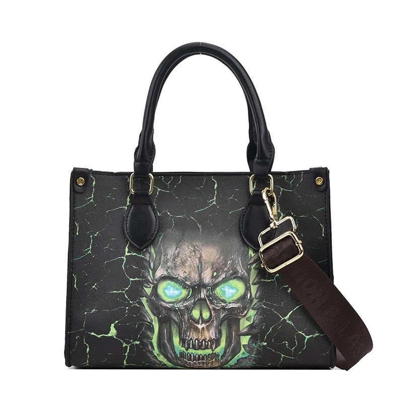 Halloween Women's Small Pu Leather Solid Color Skull Classic Style Square Zipper Tote Bag