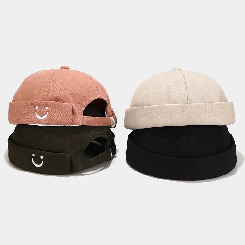 Unisex Minimalist Smile Face Embroidery Eaveless Beanie Hat