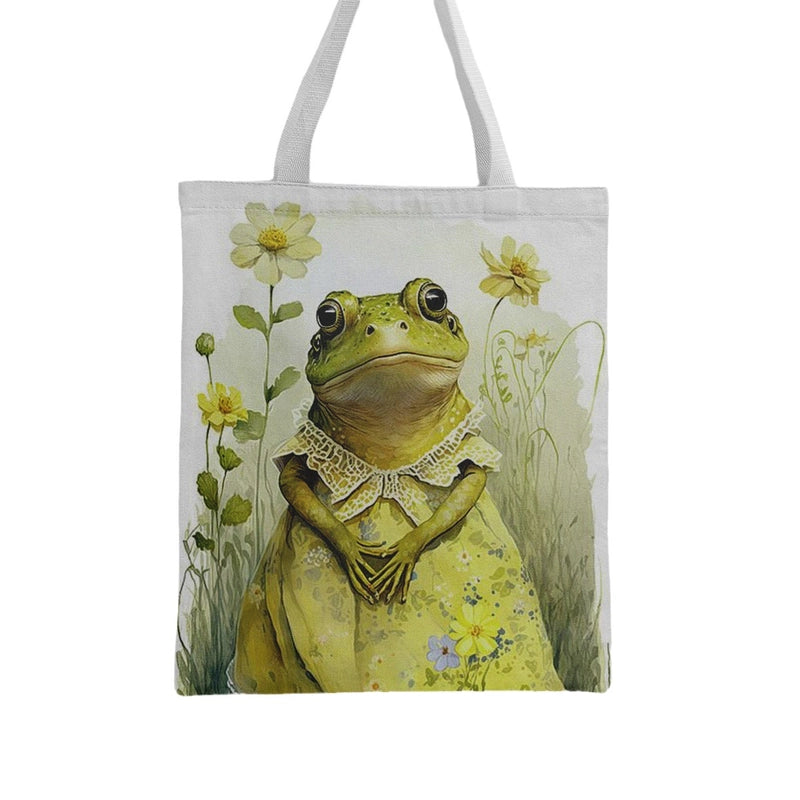 Women's Canvas Cartoon Frog Basic Classic Style Square Open Canvas Bag