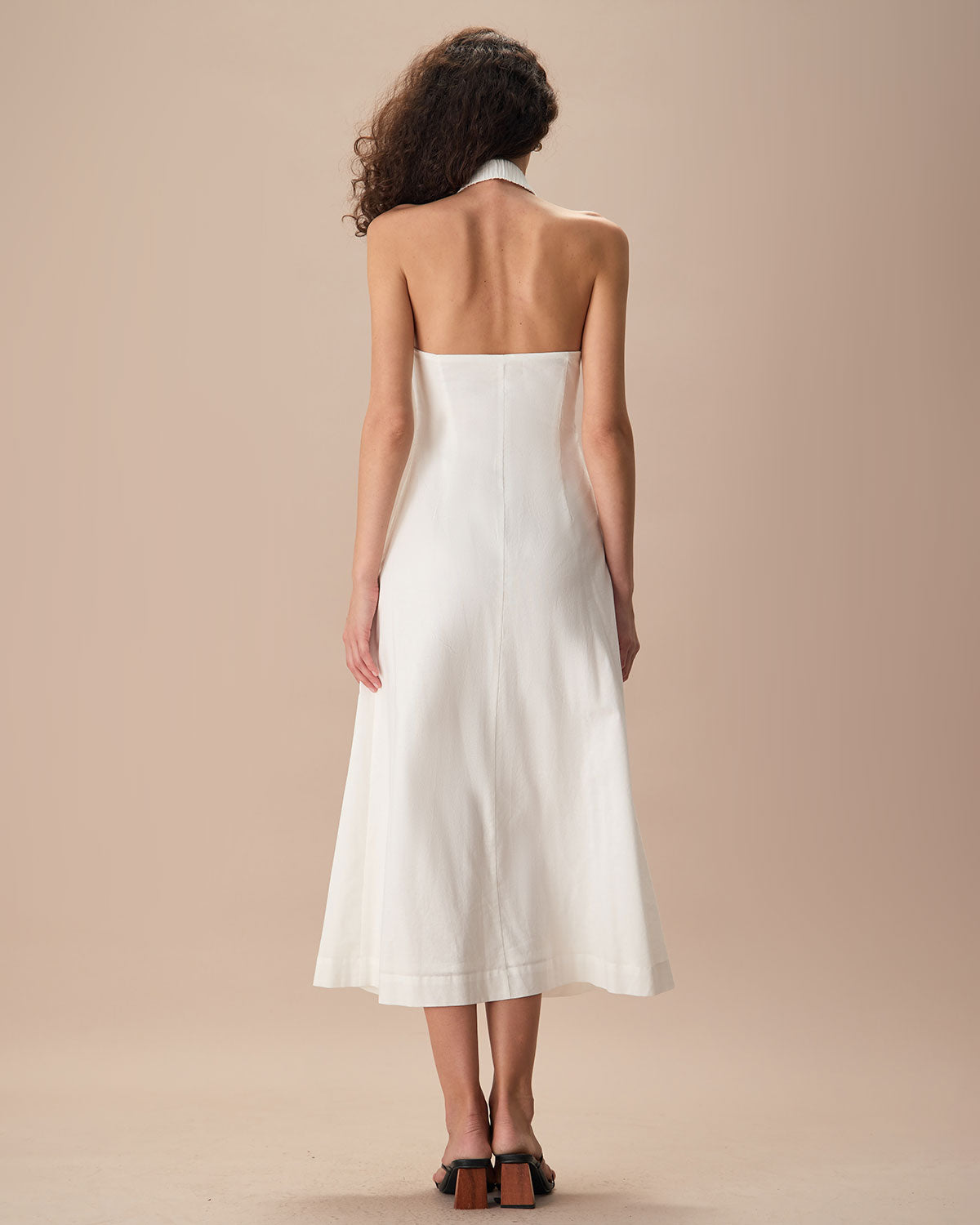 The White Sweetheart Neck Ruched Button Maxi Dress