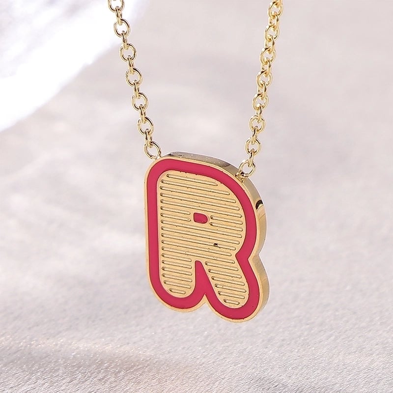 Sweet Minimalist Artistic Letter Stainless Steel Enamel Plating Pendant Necklace
