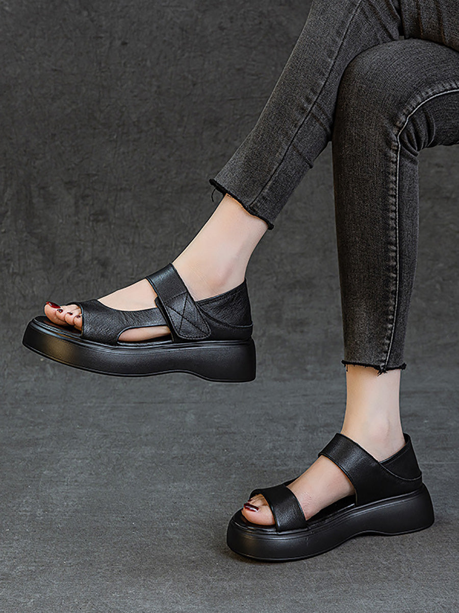 Women Summer Casual Genuine Leather Platform Sandals