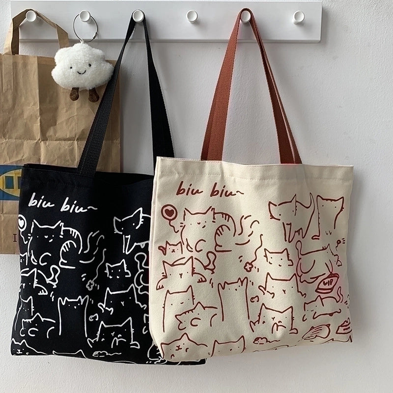 Women's Basic Letter Canvas Shopping Bags