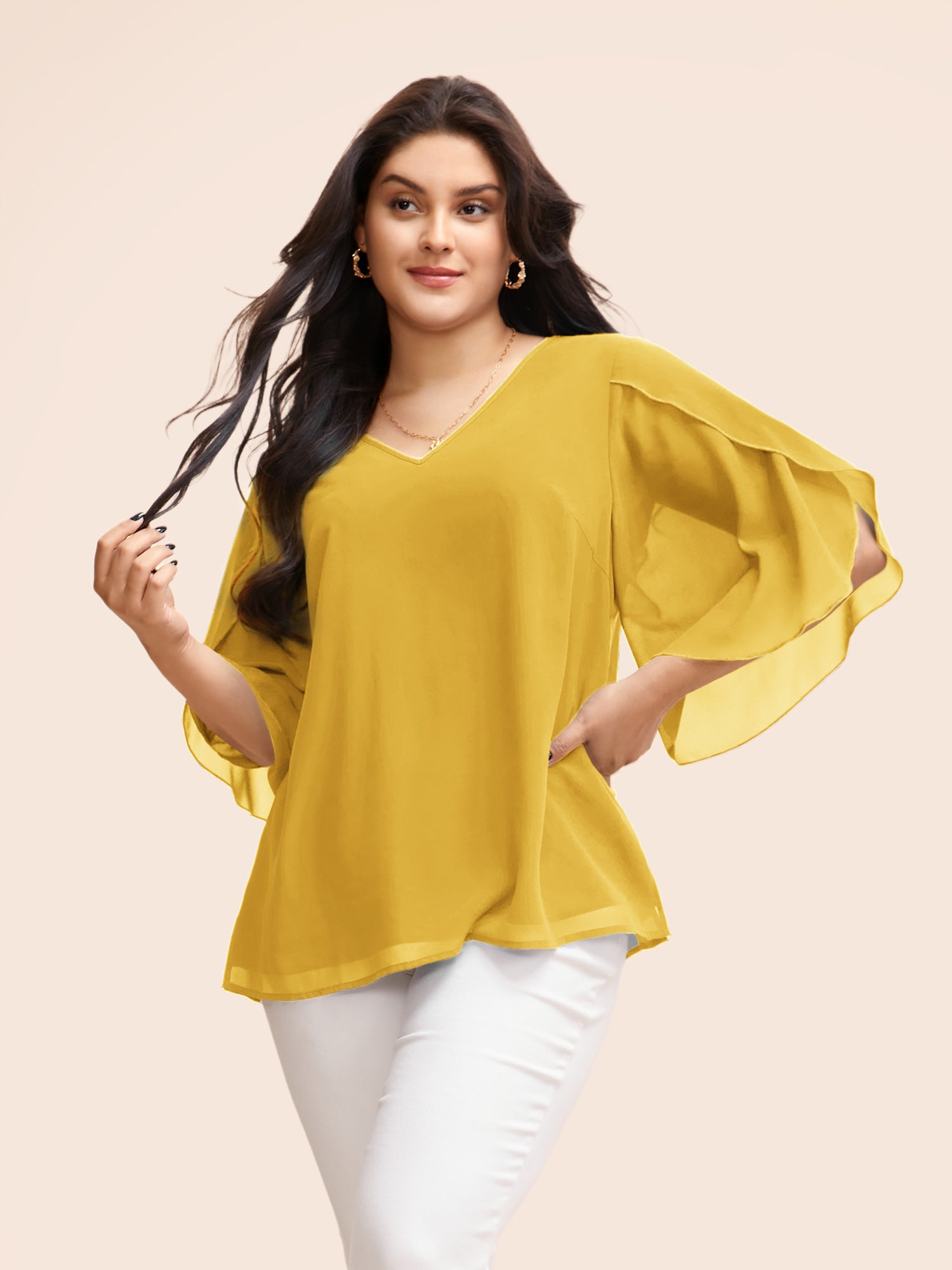 Chiffon Gathered Petal Sleeve Blouse