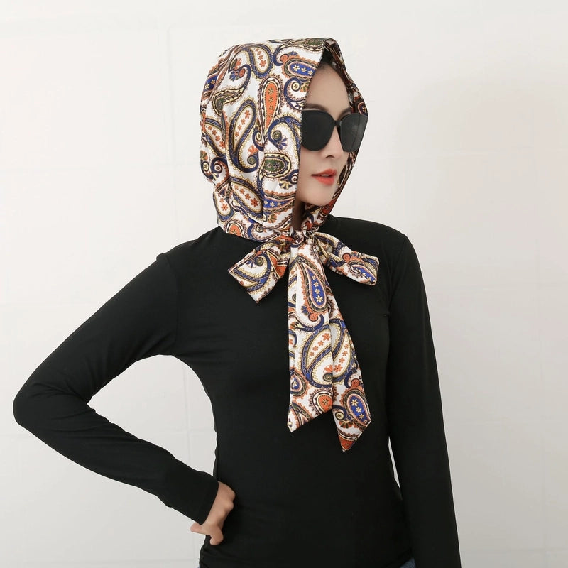 Women's Elegant Retro Flower Satin Printing Silk Scarf