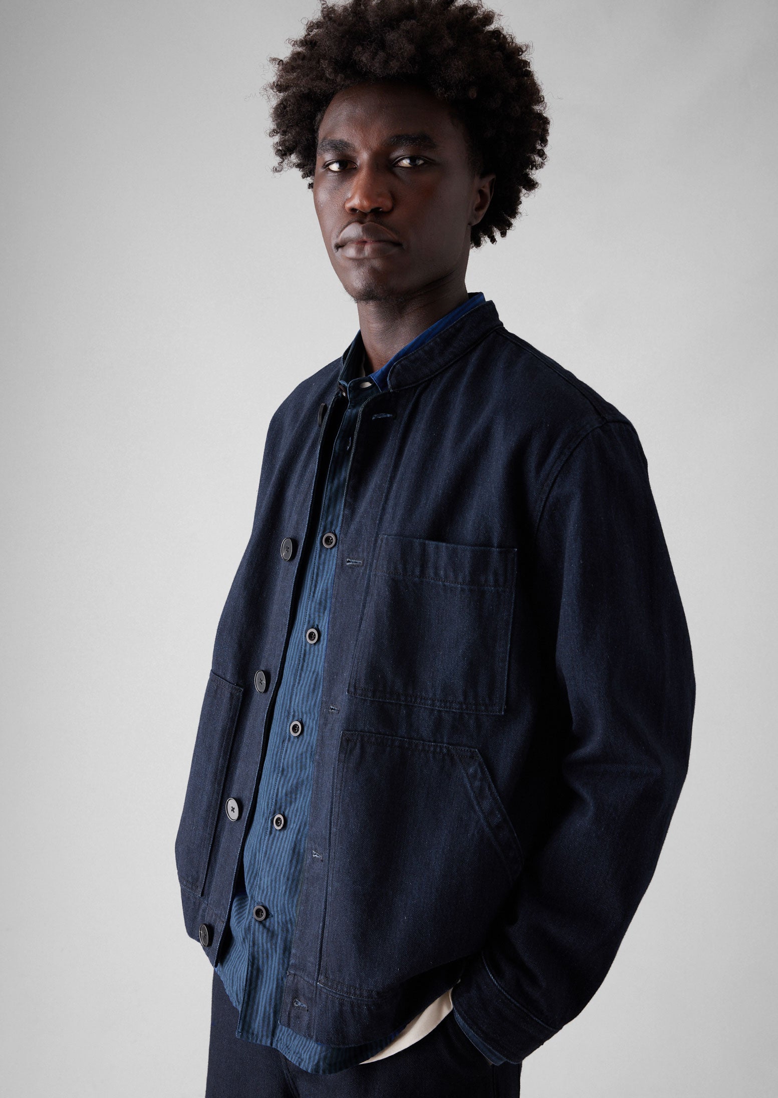 Stand Collar Japanese Denim Jacket | Indigo