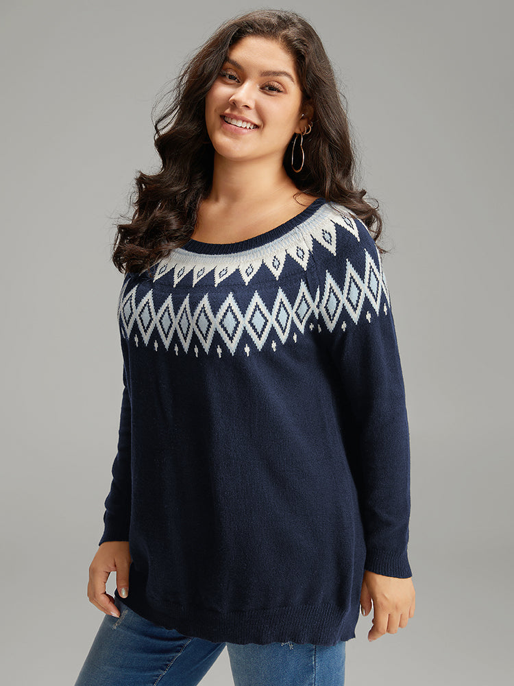 Supersoft Essentials Geo Contrast Raglan Sleeve Pullover