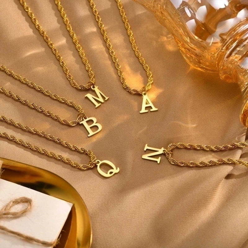 Minimalist Letter Stainless Steel Gold Plated Pendant Necklace