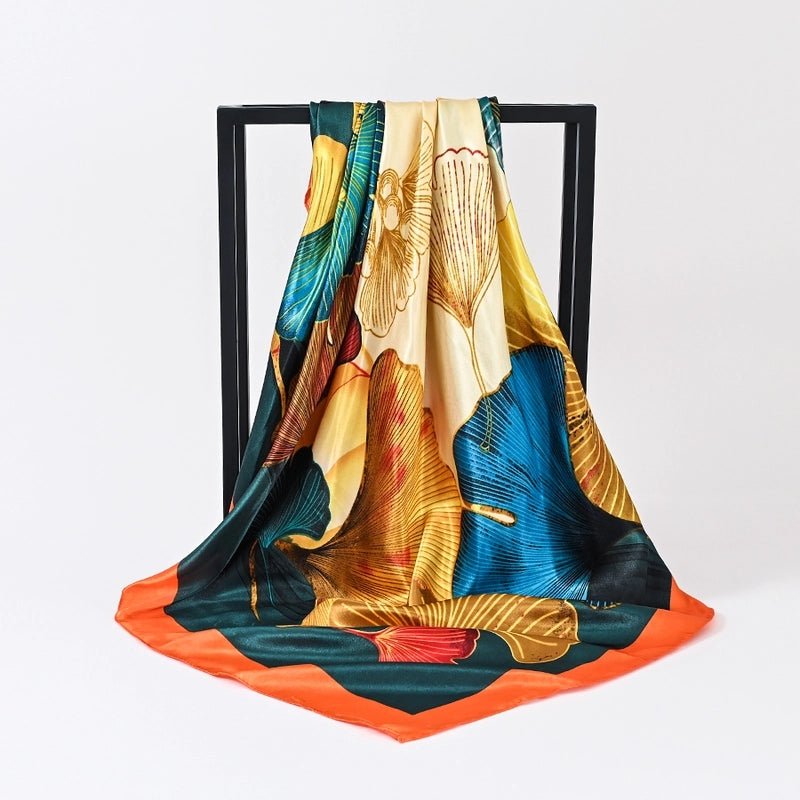 Women's Casual Ginkgo Leaf Satin Printing And Dyeing Printing Silk Scarf