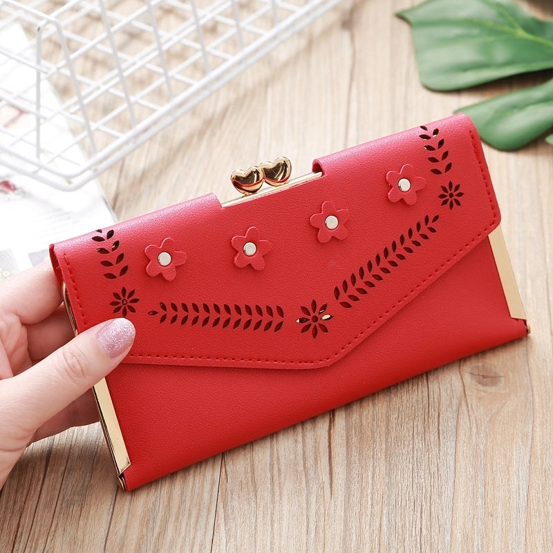 Korean Hollow Flower Long Clutch Bag