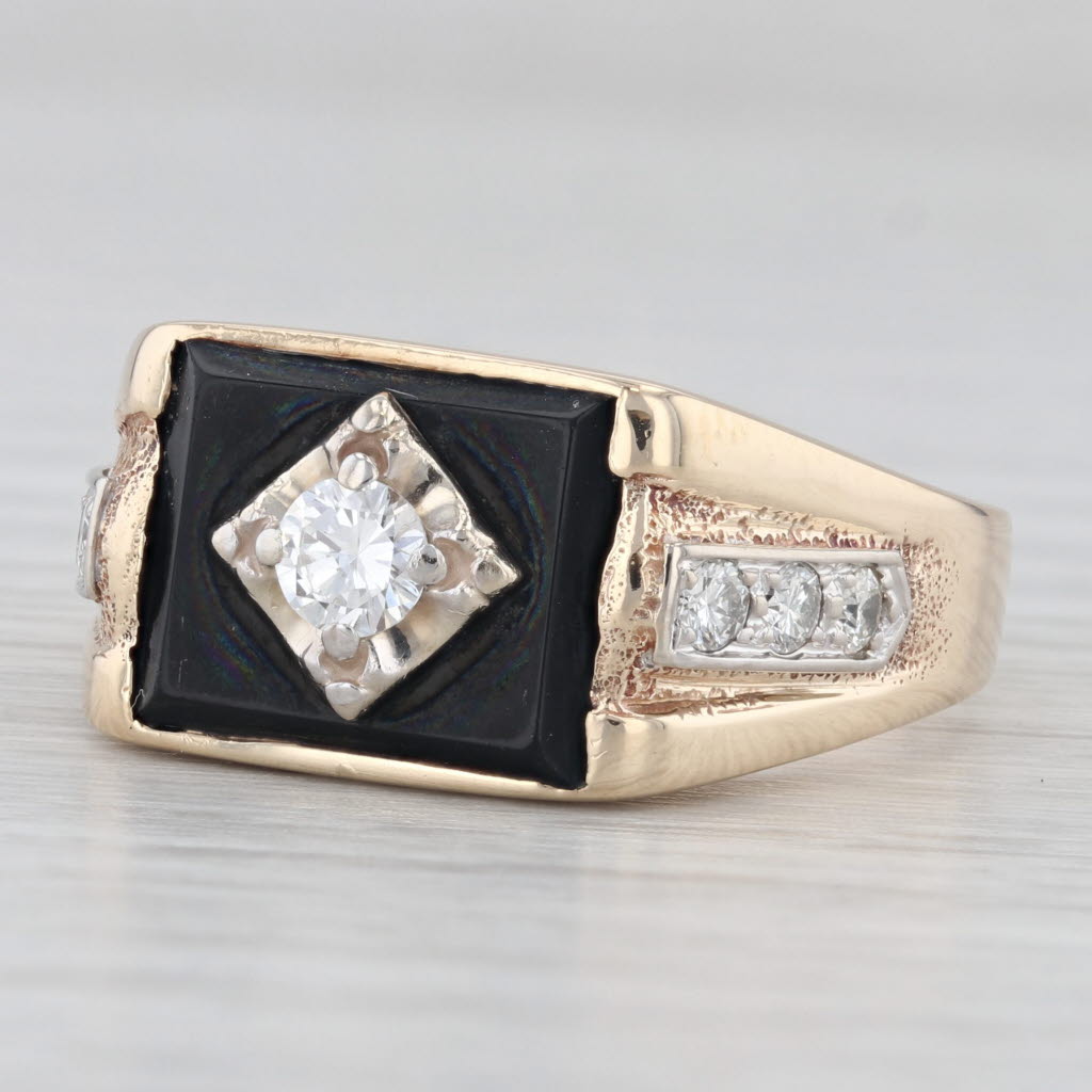Vintage 0.51ct Diamond Onyx Signet Ring 10k Yellow Gold Size 10.5 Men's