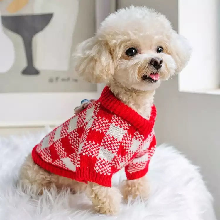 Flower Plaid Dog Cat Sweater