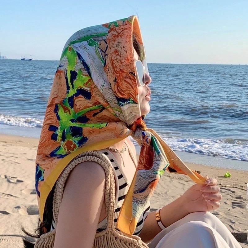 Women's Sweet Minimalist Flower Polyester Silk Scarf
