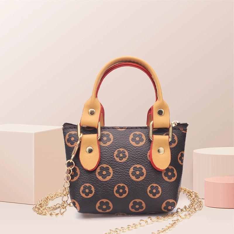 Women's Pu Leather Printing Vintage Style Square Zipper Small Wallets Handbag