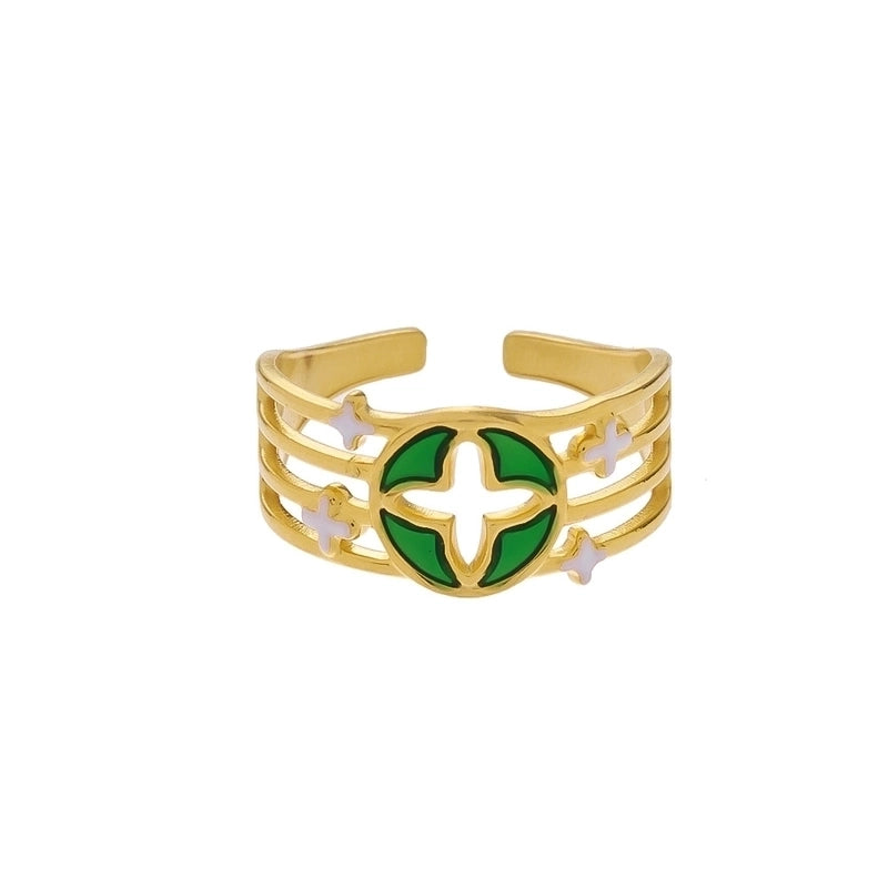 Vintage Style Color Block Stainless Steel 18K Gold Plated Plating Open Rings