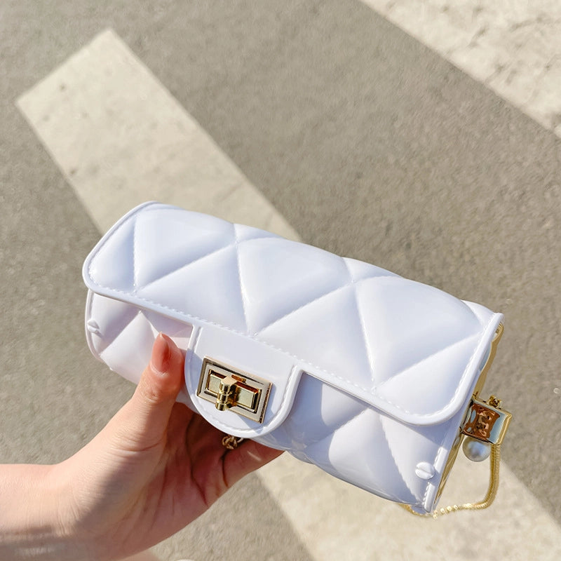 Women's Pvc Solid Color Elegant Cylindrical Lock Clasp Circle Bag Crossbody Bag Chain Bag