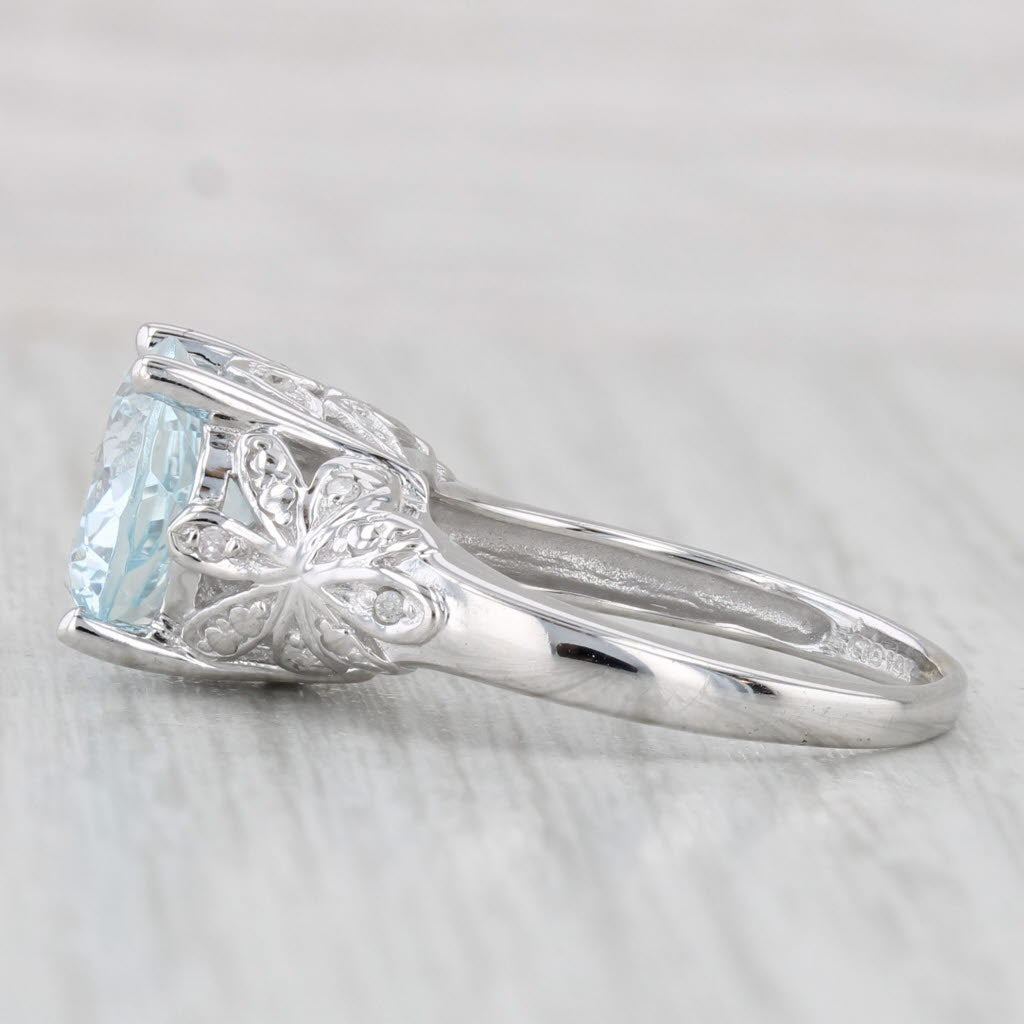 2.89ctw Oval Aquamarine Diamond Ring 14k White Gold Size 6 Floral