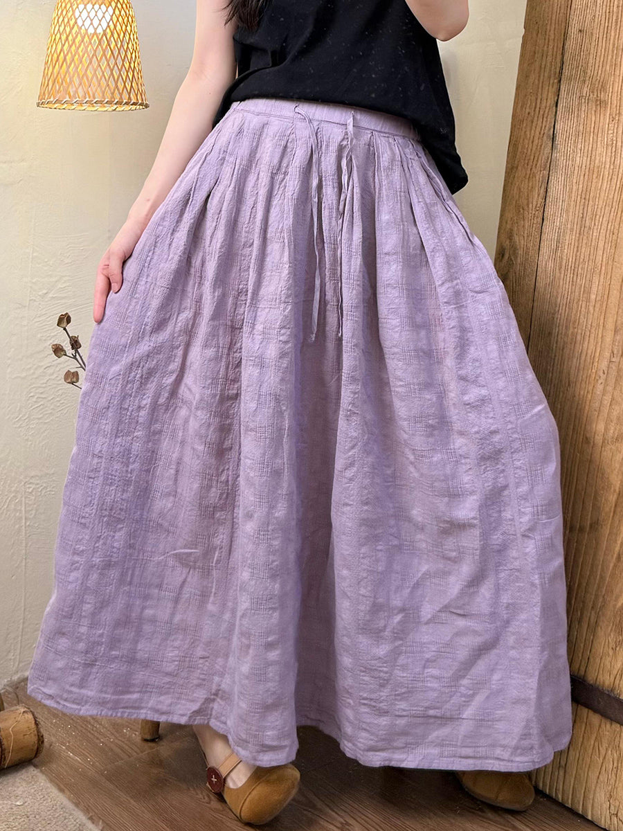 Women Summer Casual Pure Color Loose Cotton Skirt