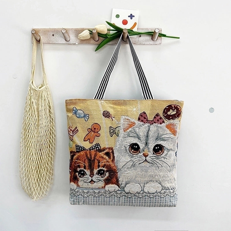 Women's Large All Seasons Nylon Animal Cartoon Cute Square Zipper Tote Bag