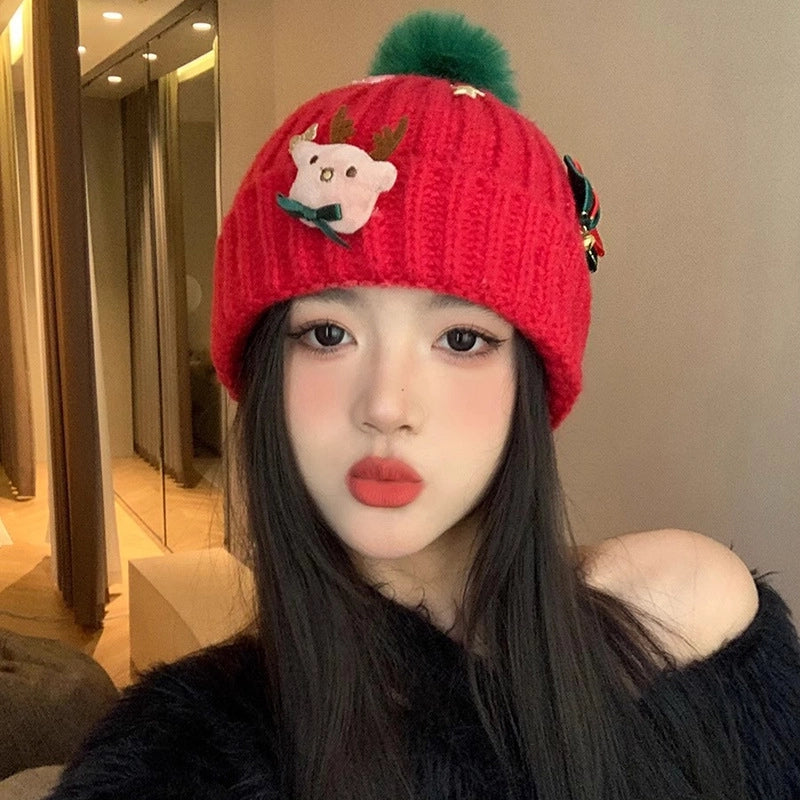 Women's Minimalist Elk Jingling Bell Snowflake Elk Wool Cap