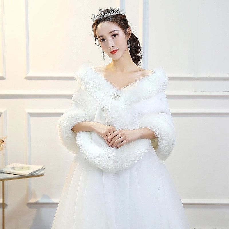 Bridal Wedding Dress Warm Wedding Ceremony Thickened Dress Cheongsam Shawl Autumn And Winter Cape Woolen Shawl Coat For Women