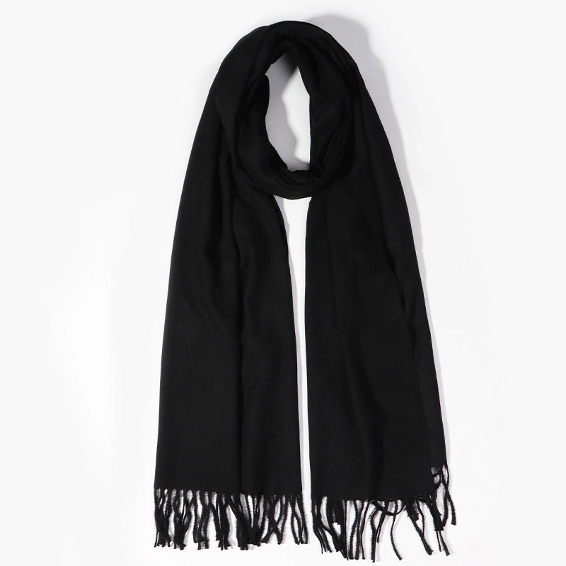 Solid Color Tassel Scarf Women's Winter  Autumn And Winter Thickened Long Imitation Cashmere Warm Shawl Simple Elegant