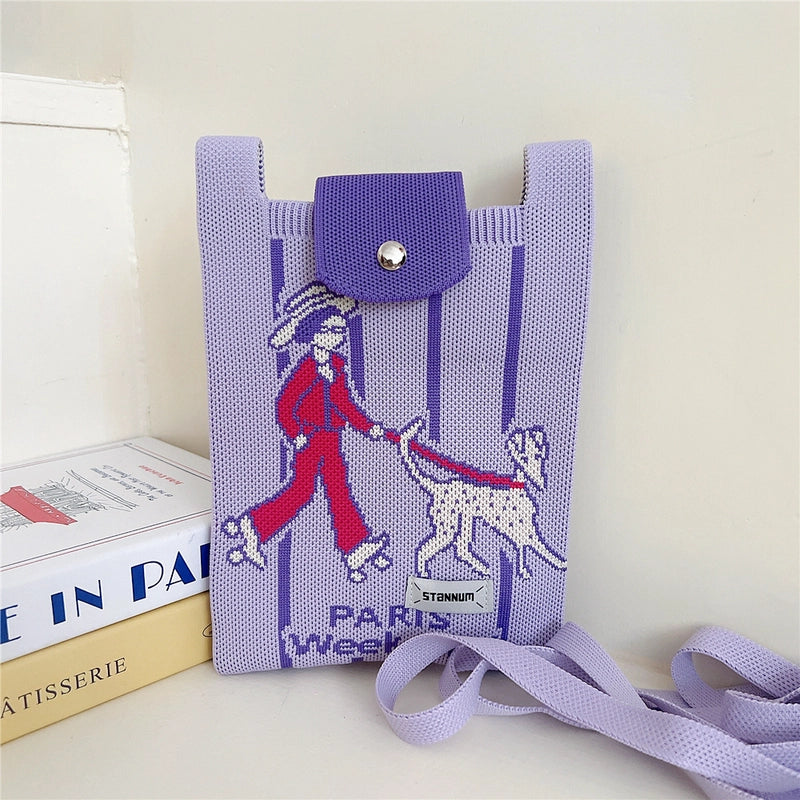 Women's Small Polyester Cartoon Letter Flower Cute Square Flip Cover Bucket Bag