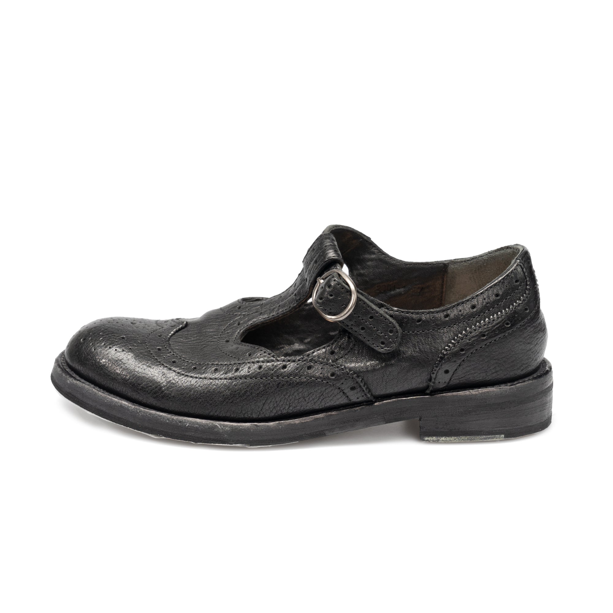 Hand Stitching Horse Leather Brogue Mary Jane Shoes For Women in Coffee/Black