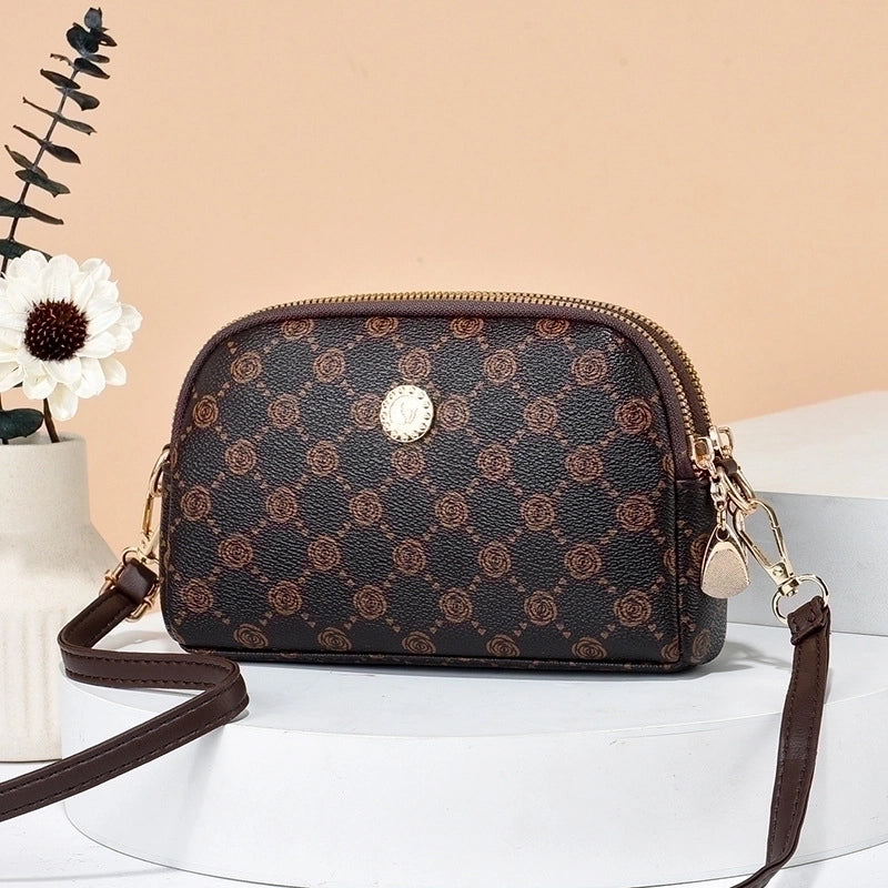 Women's Small All Seasons Pu Leather Plaid Classic Style Square Zipper Shoulder Bag