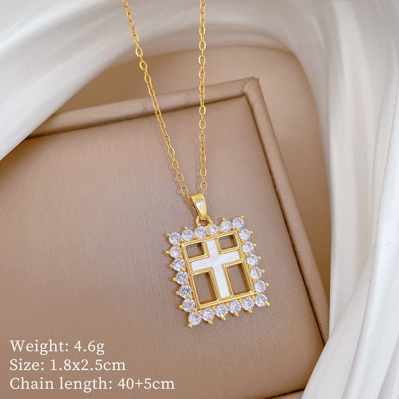 Copper Micro-Inlaid Cross Fashionable And Gorgeous Full Diamond Necklace For Women All-Match Clavicle Chain Titanium Steel