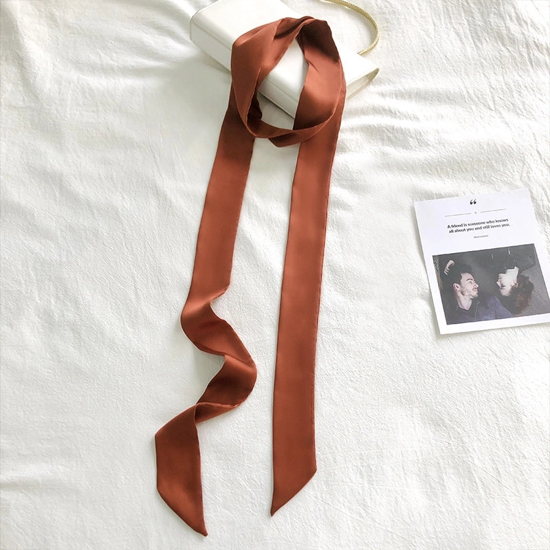 Solid Color Slender Narrow Silk Scarf Ribbon Tie Bag Handle Silk Scarf Tie Hair Small Ribbon Decoration Scarf Hair Belt Scarf