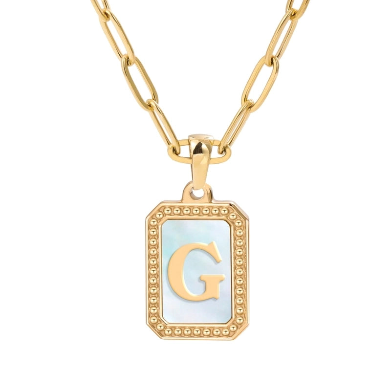 Minimalist Letter Square Titanium Steel Plating Inlay Shell Pendant Necklace 1 Piece