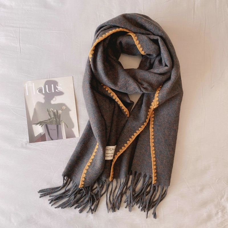 Lock Edge Light Luxury Original ~ High-End Knitted Contrast Color Including Woolen Knitting Scarf Talma Travel Matching Fashion