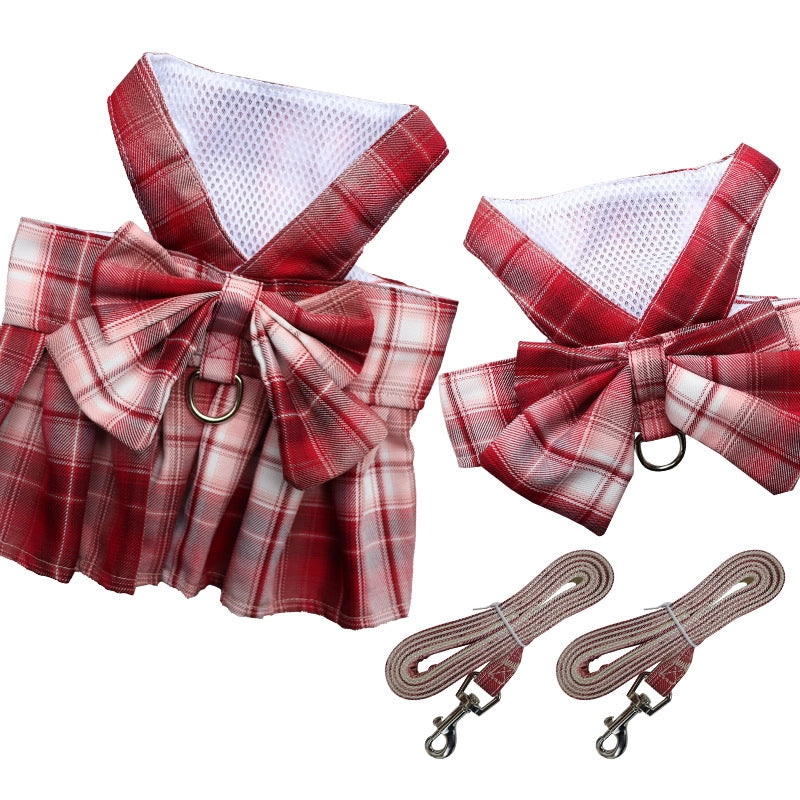 Plaid Jk Skirt Chest Strap Pet Leash Dog Walking Rope Cat Vest Clothes Teddy Hair Accessories Supplies