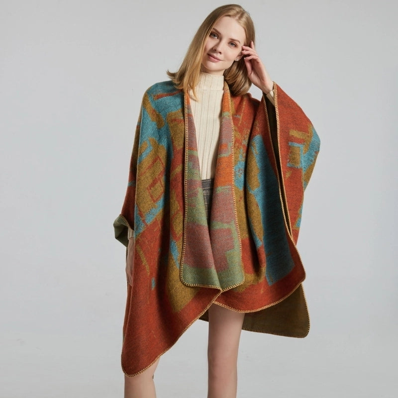 Women's Scarf Shawl Creative New Fashion Cashmere Jacquard Split Thickened Large Cloak Air Conditioning Warm Shawl