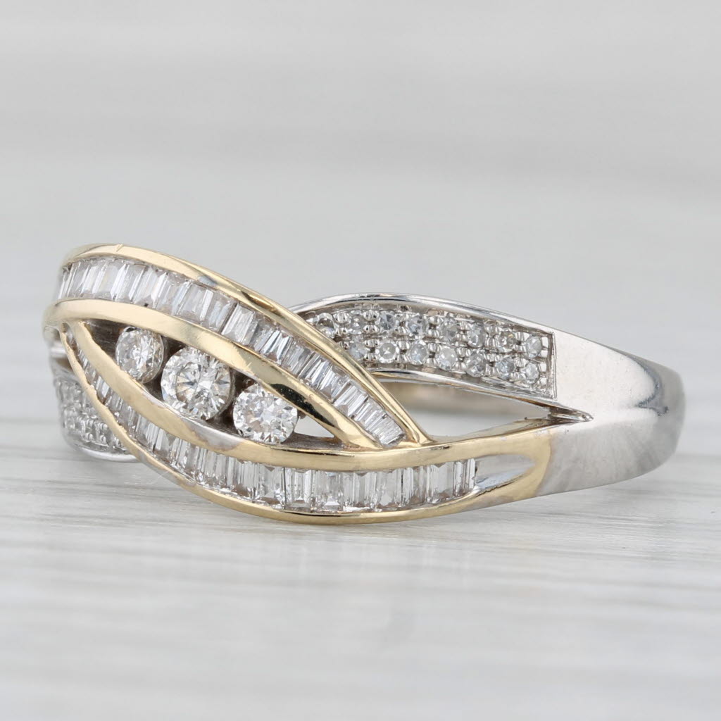 0.20ctw Diamond Knot Ring 14k White Yellow Gold Size 9.75 Bypass