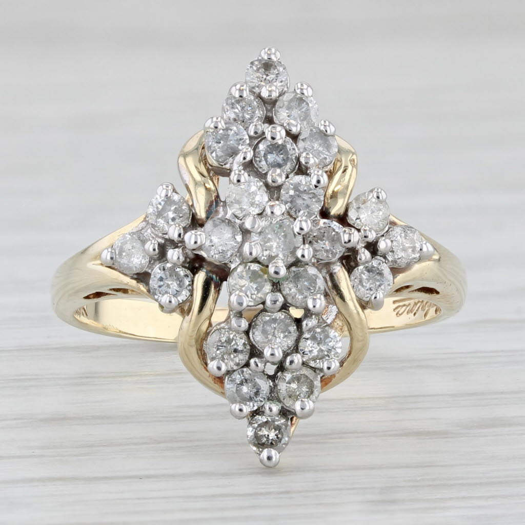 0.75ctw Diamond Cluster Ring 10k Yellow Gold Size 8 Cocktail