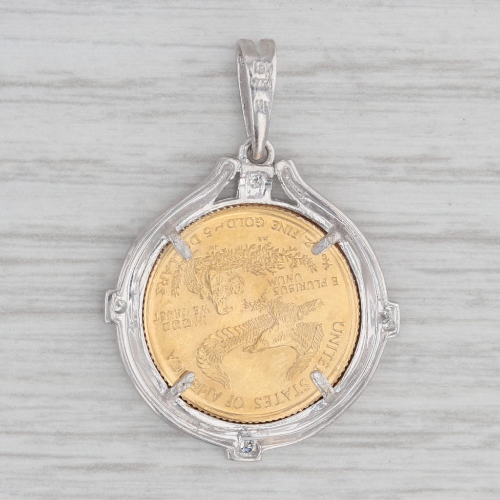 2000 Gold American Eagle Coin Pendant 5 Dollar Diamond Bail 18k 999 1/10oz